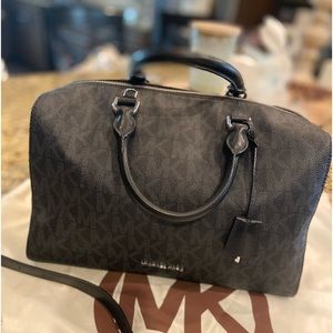 MICHAEL Michael Kors Black and Gray Satchel with Signature Style